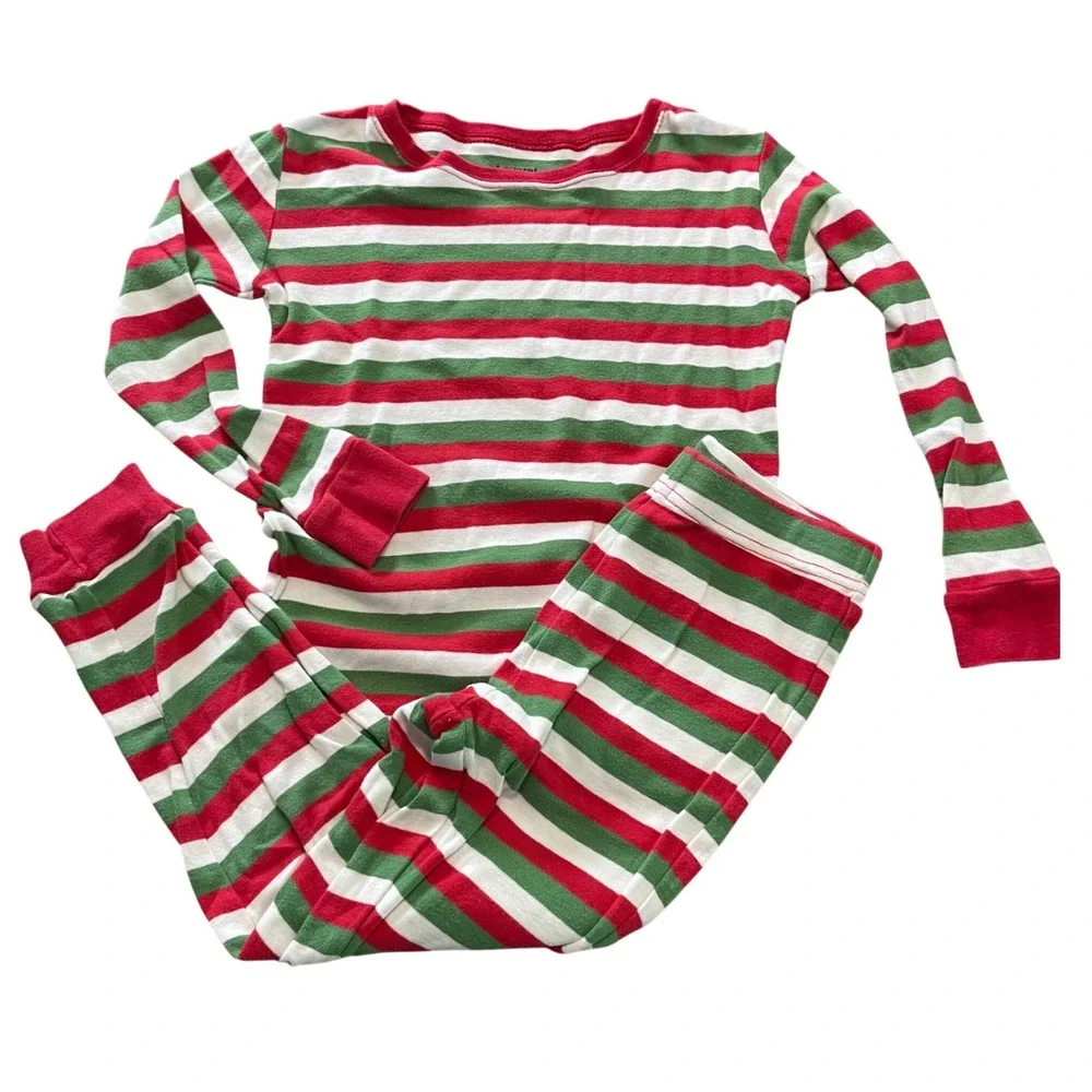 Leveret Pajama Set Kid 8 Years Red Green Holiday Festive Striped Snug Fit Cotton